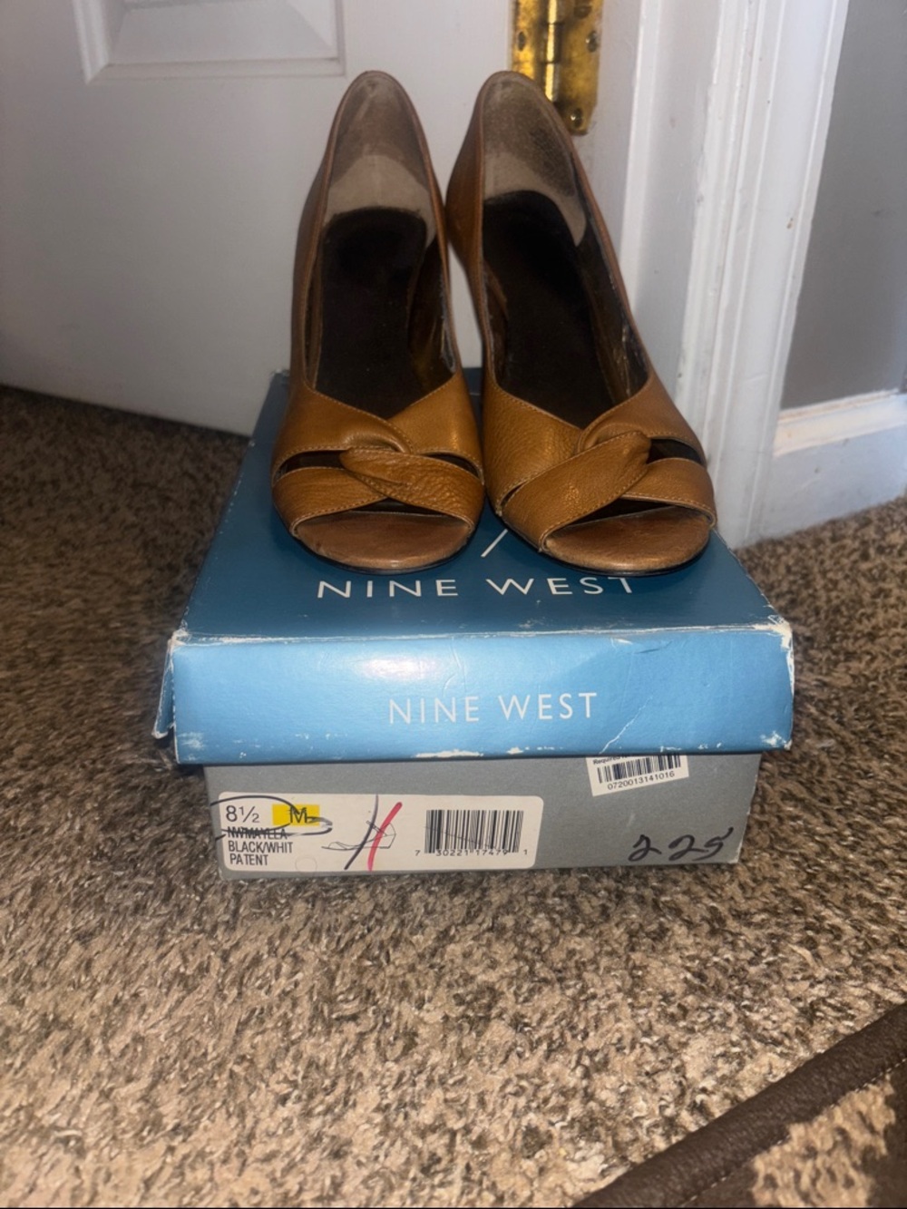 Nine West Cognac Brown Peep-Toe Knot Front Heels